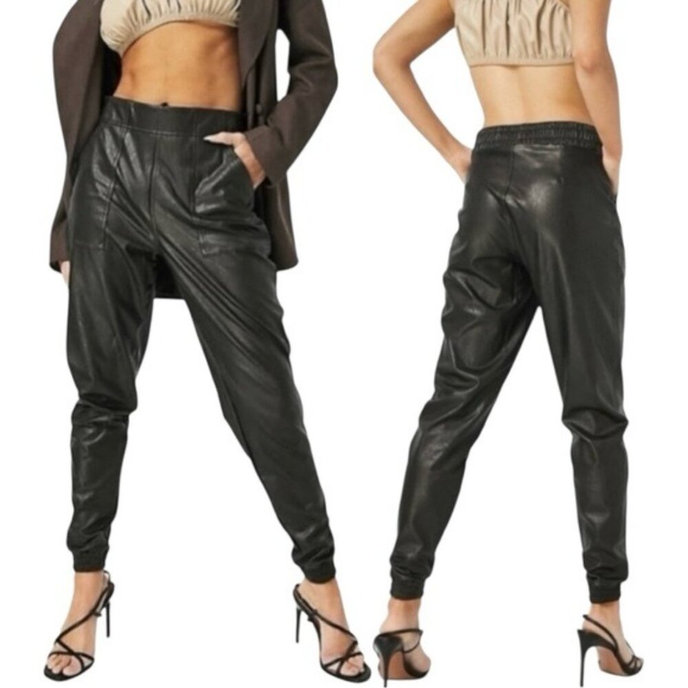 Spanx Leather-Like Joggers Pants Black M | Faux Leather Noir Jogger Style